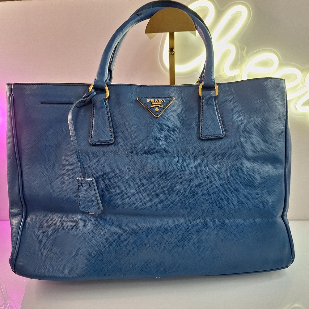 Prada Blue Leather Tote Bag